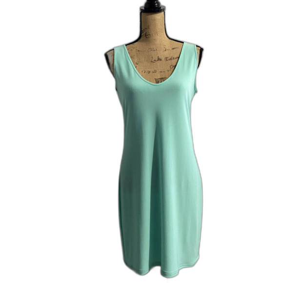 Abi Ferrin Mint Turquoise Jersey‎ Knit Dress Scoop Neck Shift Basic Size Large - Picture 1 of 6